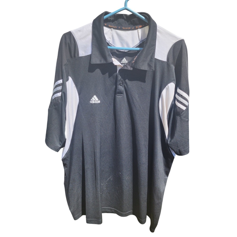 Adidas Clima Polo Shirt Mens 2XL Black White Colorblock 3 Stripe Golf Athletic